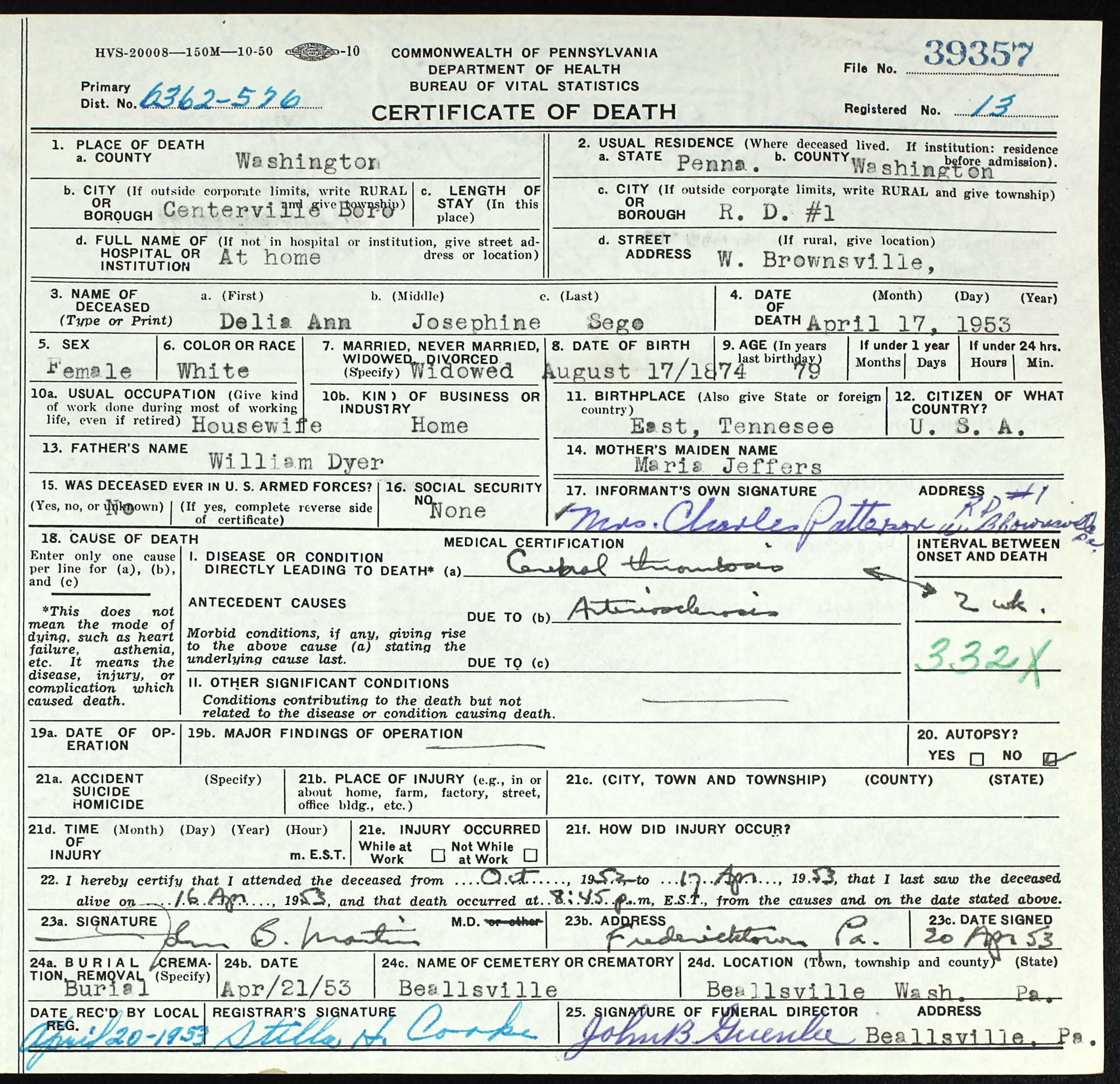 death certificate